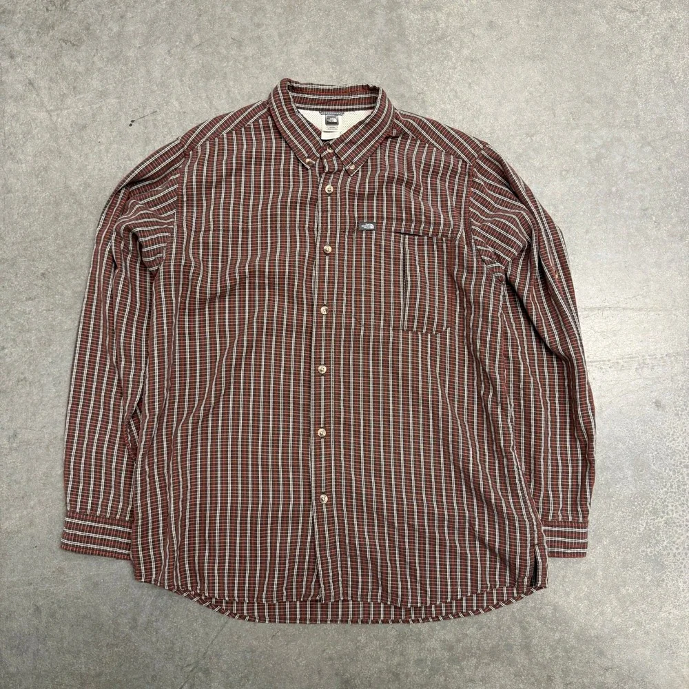 The North Face Mens XL Plaid Long Sleeve Button Down Hiking Shirt Red Black